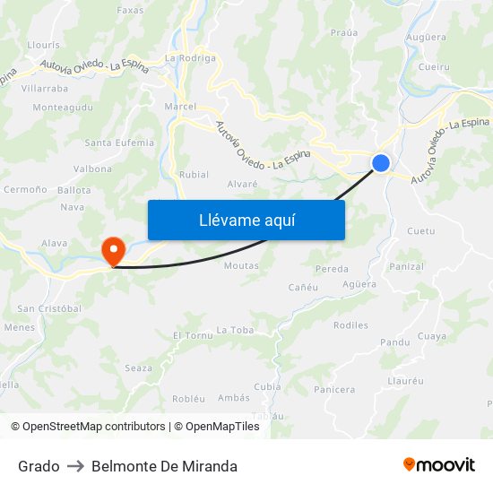 Grado to Belmonte De Miranda map