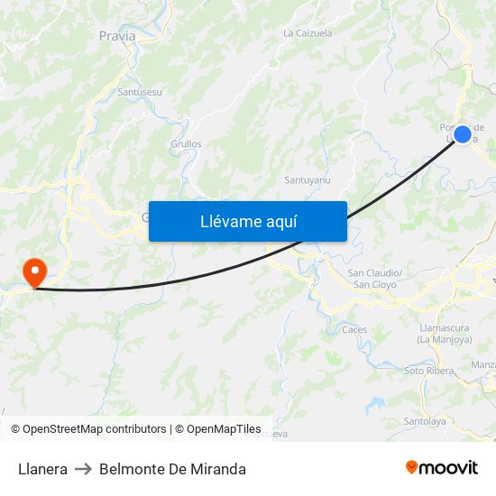Llanera to Belmonte De Miranda map