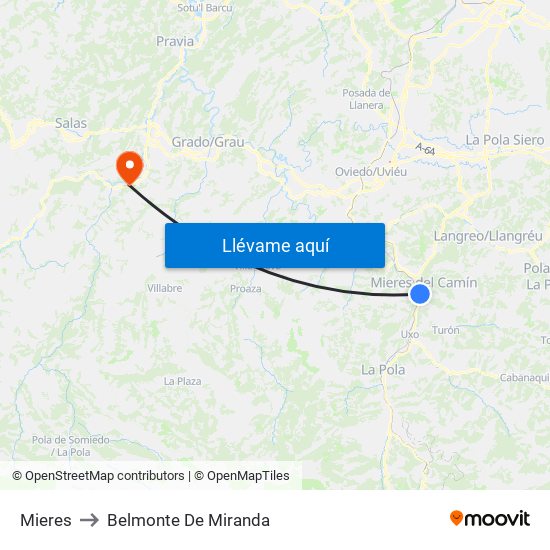 Mieres to Belmonte De Miranda map