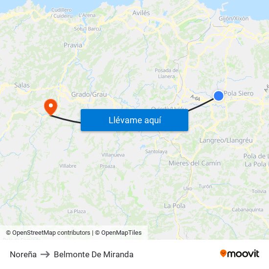Noreña to Belmonte De Miranda map