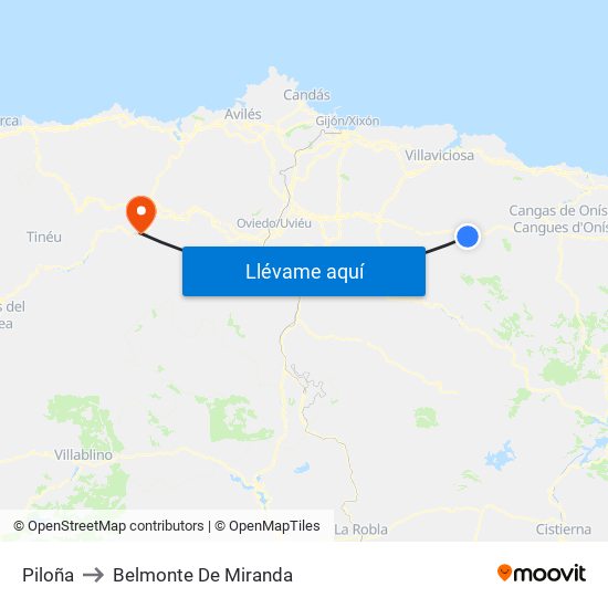 Piloña to Belmonte De Miranda map