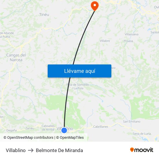 Villablino to Belmonte De Miranda map