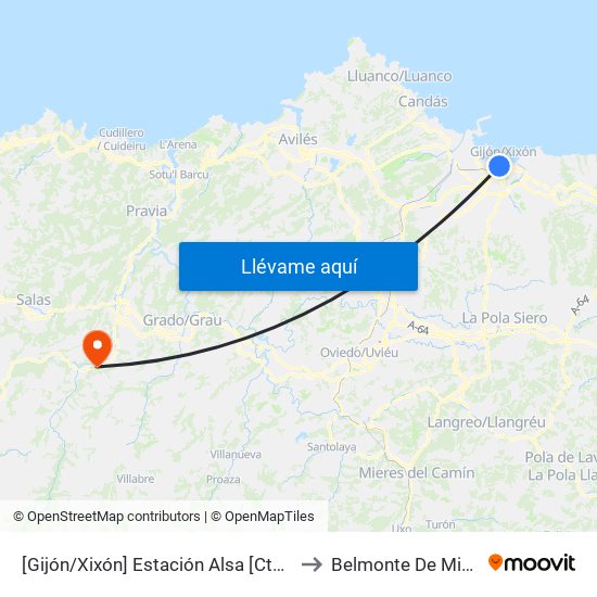 [Gijón/Xixón]  Estación Alsa [Cta 00784] to Belmonte De Miranda map
