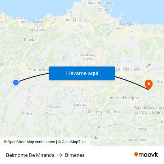 Belmonte De Miranda to Bimenes map