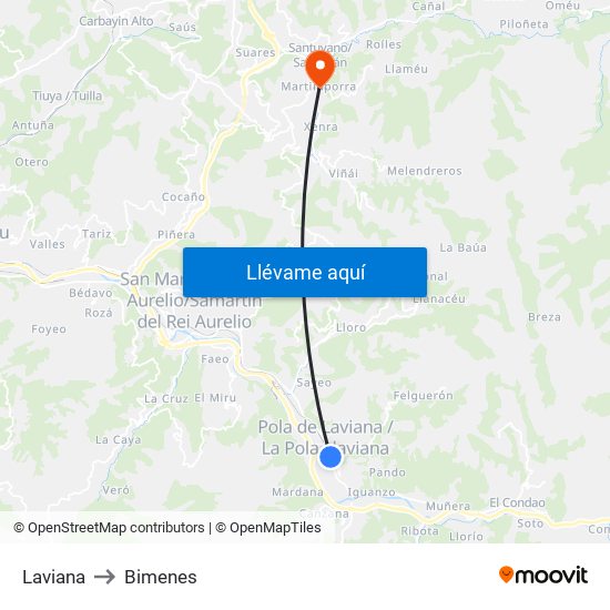 Laviana to Bimenes map