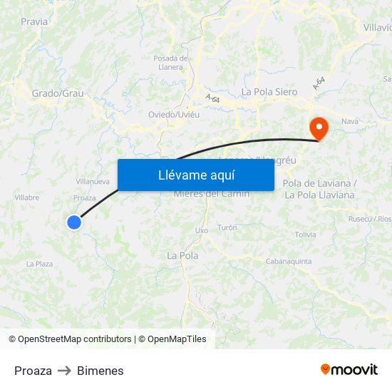 Proaza to Bimenes map