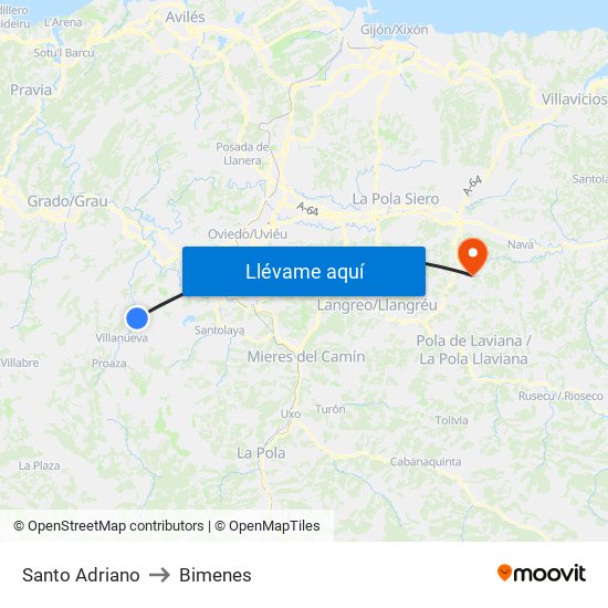 Santo Adriano to Bimenes map