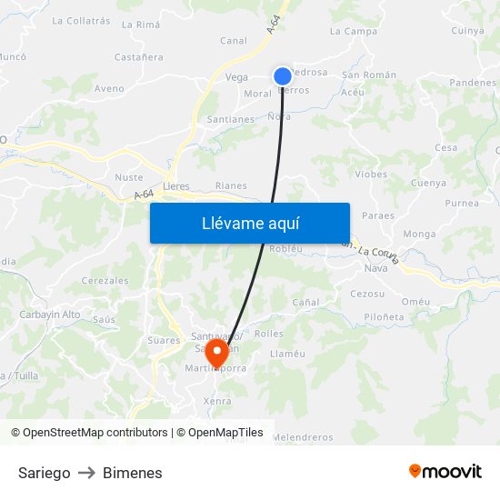 Sariego to Bimenes map