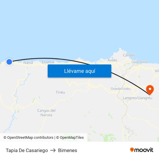 Tapia De Casariego to Bimenes map