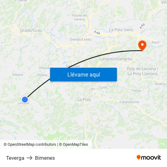 Teverga to Bimenes map