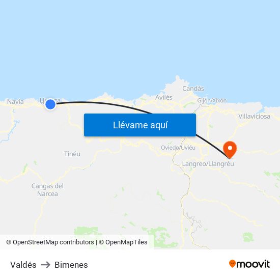 Valdés to Bimenes map
