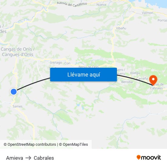 Amieva to Cabrales map