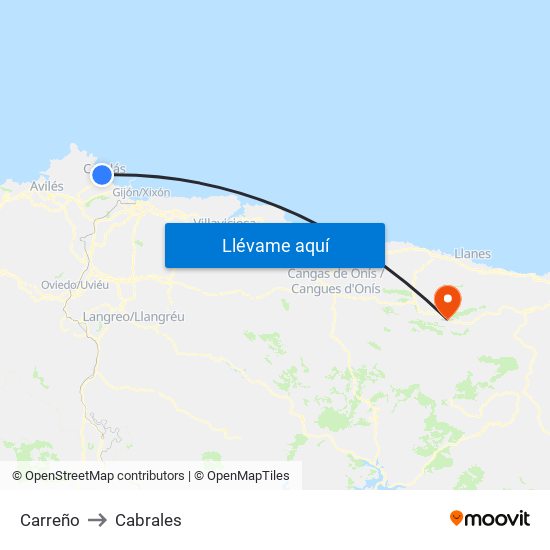 Carreño to Cabrales map