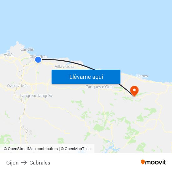 Gijón to Cabrales map