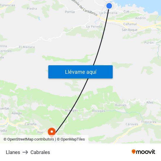 Llanes to Cabrales map