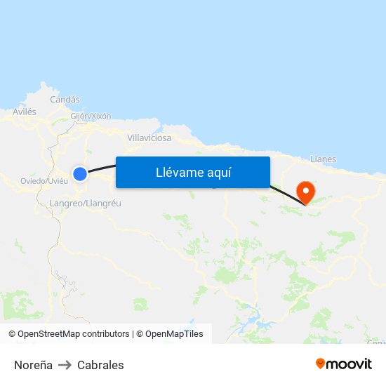 Noreña to Cabrales map