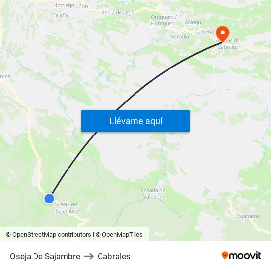 Oseja De Sajambre to Cabrales map