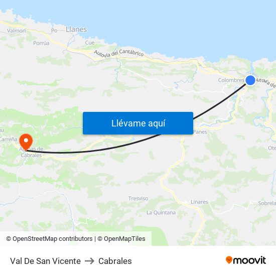 Val De San Vicente to Cabrales map