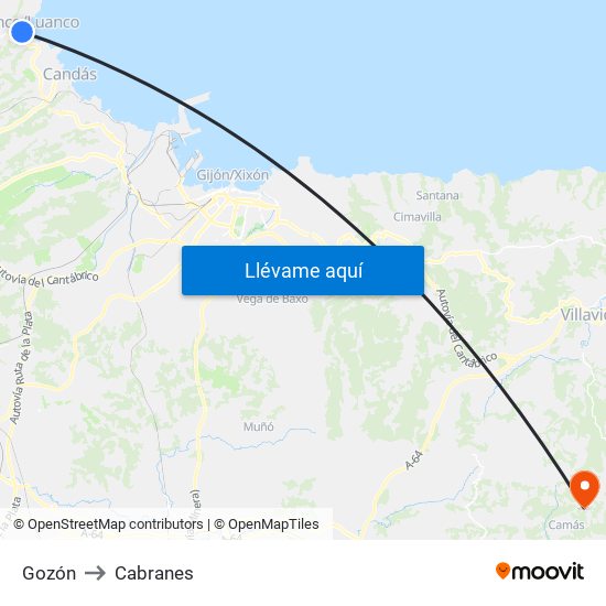 Gozón to Cabranes map