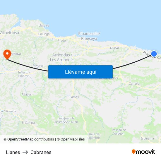 Llanes to Cabranes map