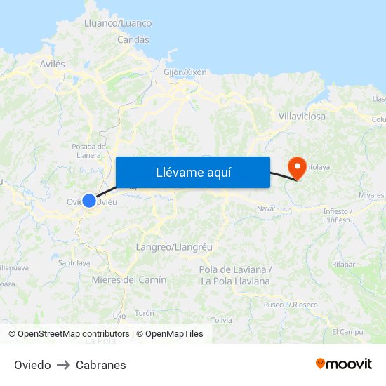 Oviedo to Cabranes map