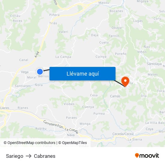 Sariego to Cabranes map