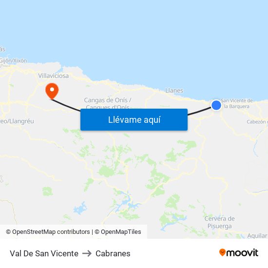 Val De San Vicente to Cabranes map