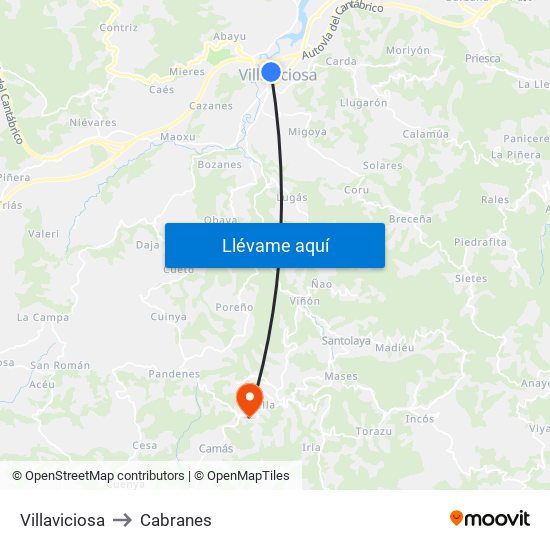 Villaviciosa to Cabranes map