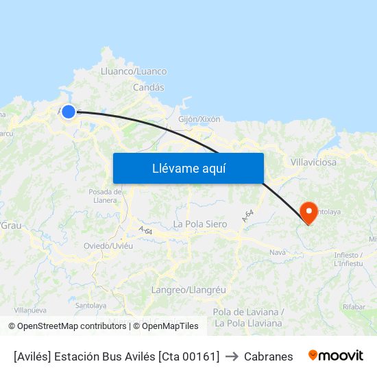 [Avilés]  Estación Bus Avilés [Cta 00161] to Cabranes map