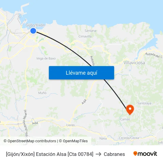 [Gijón/Xixón]  Estación Alsa [Cta 00784] to Cabranes map
