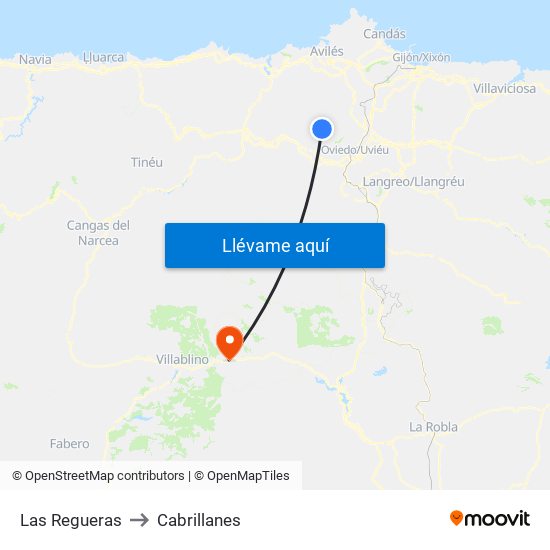 Las Regueras to Cabrillanes map