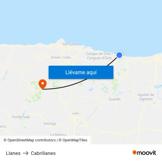 Llanes to Cabrillanes map