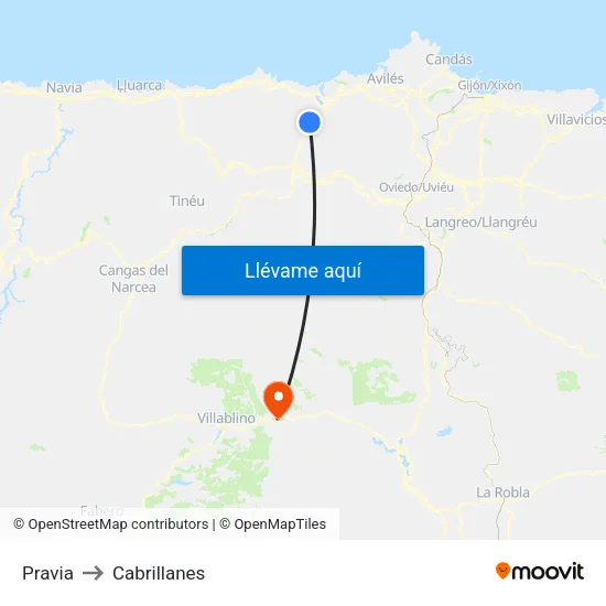 Pravia to Cabrillanes map