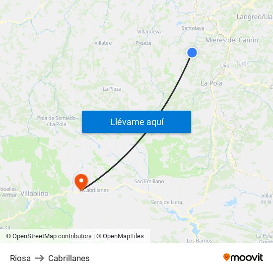 Riosa to Cabrillanes map