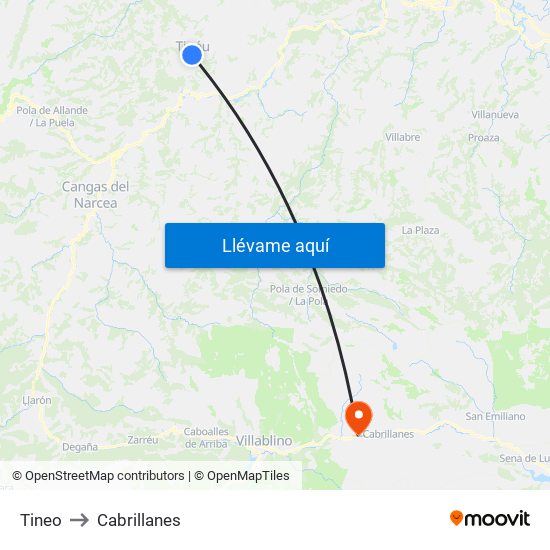 Tineo to Cabrillanes map
