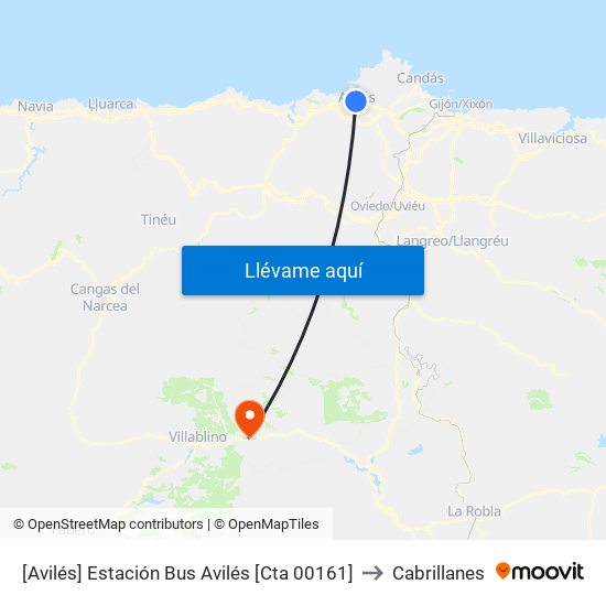 [Avilés]  Estación Bus Avilés [Cta 00161] to Cabrillanes map