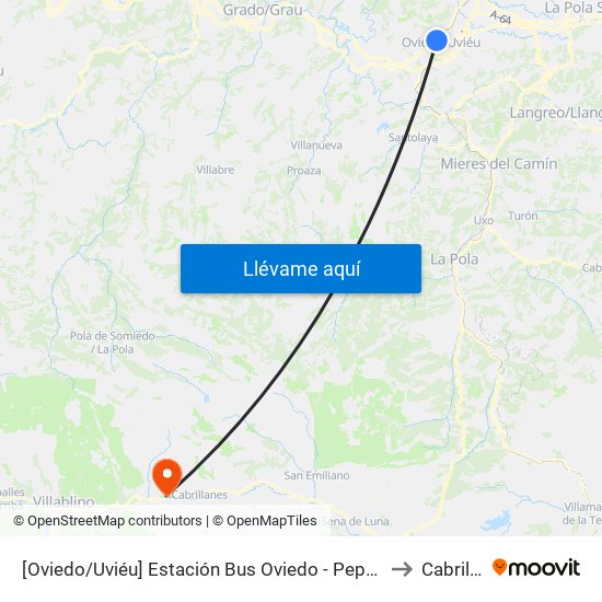 [Oviedo/Uviéu]  Estación Bus Oviedo - Pepe Cosmen [Cta 01549] to Cabrillanes map