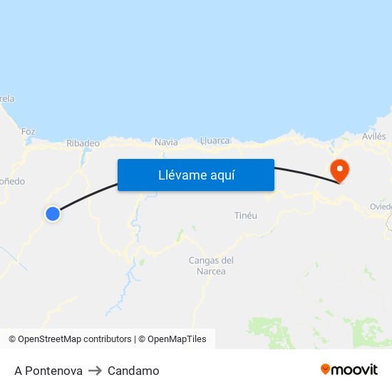 A Pontenova to Candamo map