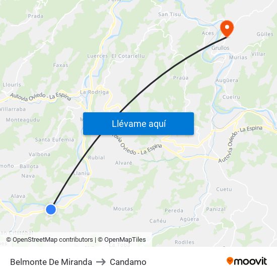 Belmonte De Miranda to Candamo map