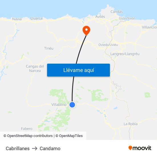 Cabrillanes to Candamo map