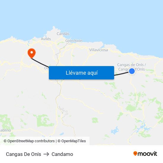 Cangas De Onís to Candamo map