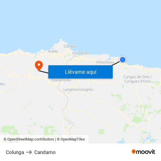 Colunga to Candamo map