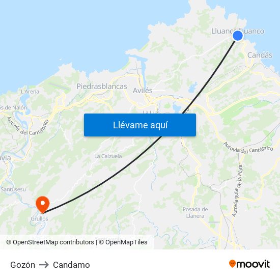 Gozón to Candamo map