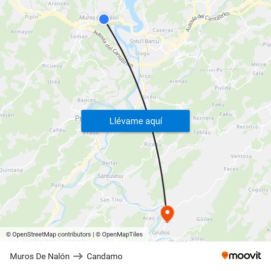 Muros De Nalón to Candamo map