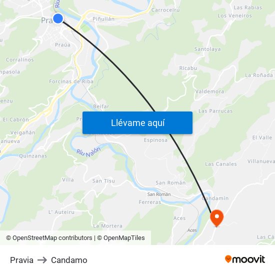 Pravia to Candamo map