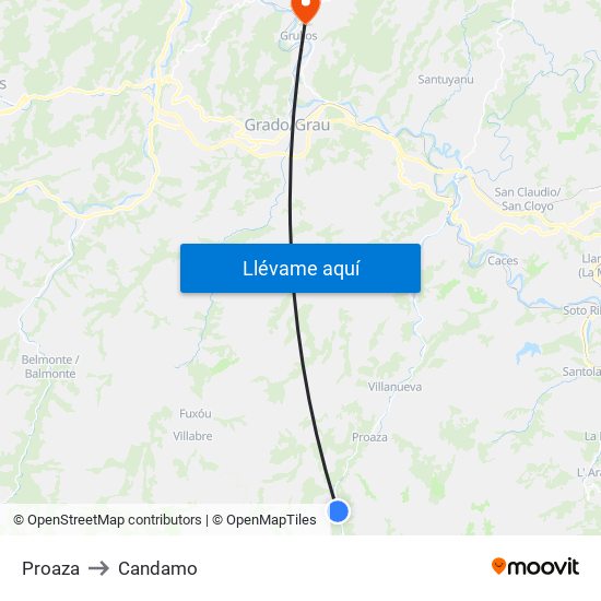 Proaza to Candamo map