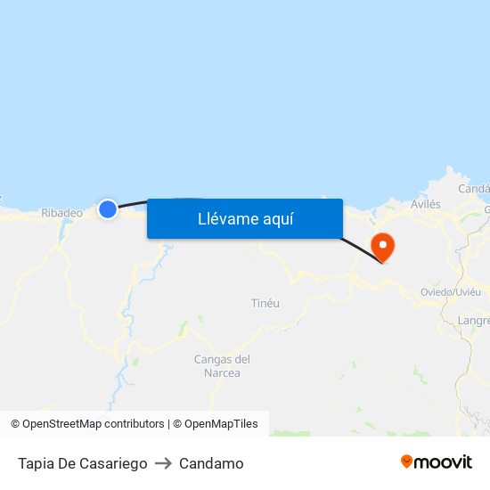 Tapia De Casariego to Candamo map