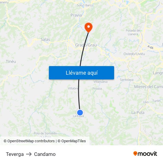 Teverga to Candamo map