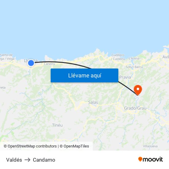 Valdés to Candamo map