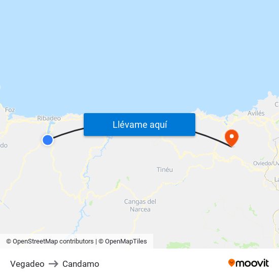 Vegadeo to Candamo map